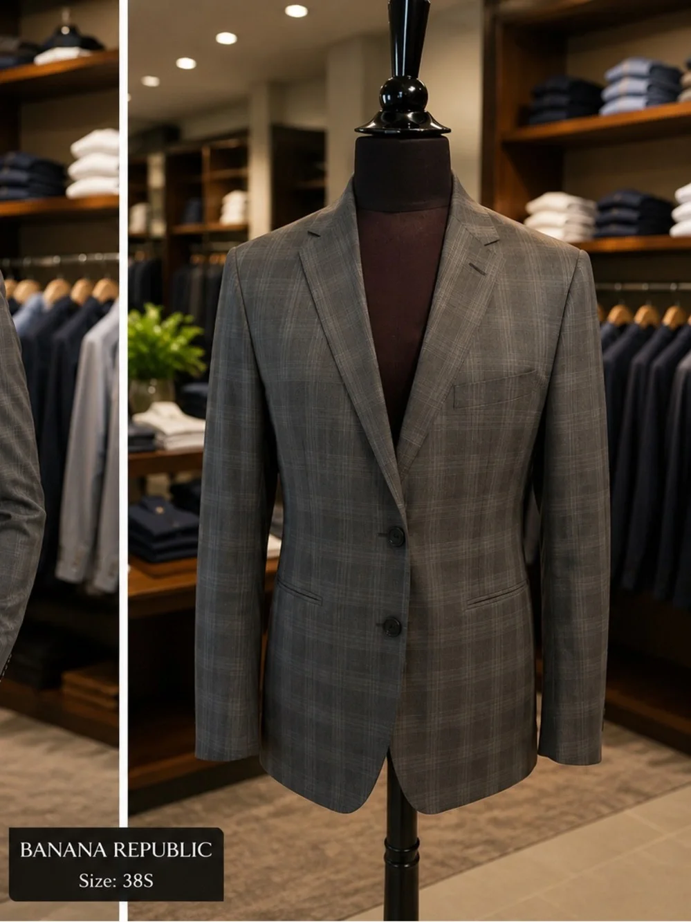 Banana Republic Men's Gray Plaid Suit Jacket